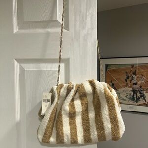 Anthropologie Tan and White Plush Shoulder Bag with Slouchy Design